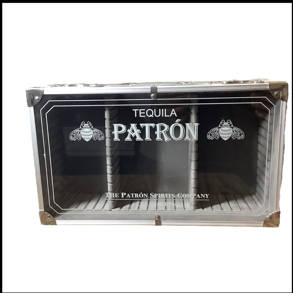 Patron Tequila Silver Metal Display Case Three Section Divider, Toggle Lock
